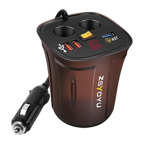 Multi-Port Car Charger - Fast Charging Adapter, Multi-port USB, Digital Display Screen | Car Inverter Charger, Convenient Cup Holder Accessory, For Phones Tablets Electronics Vehicle Travel Device