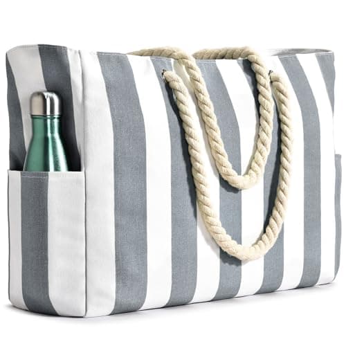oscaurt Large Beach Bag Stripe Tote Bags for Women Waterproof Shoulder Shopping Handbags with Zip Holiday Travel Essentials for Pool Gym Picnic