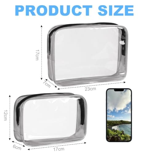 OSDUE Clear Toiletry Bags, 2 Pcs TSA Approved Airport Security Liquids Bags,Waterproof Cosmetic Clear Makeup Bags PVC Wash Bags for Women and Men, Travel Essential — view 2