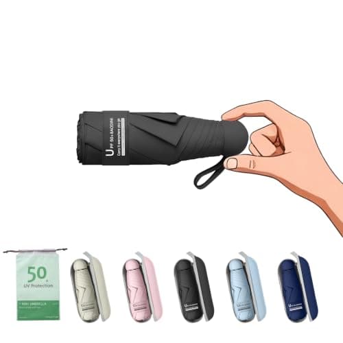 BAODINI Mini Travel Umbrella With Case Small Compact UV Umbrella Protection Sun Lightweight Tiny Pocket Umbrella