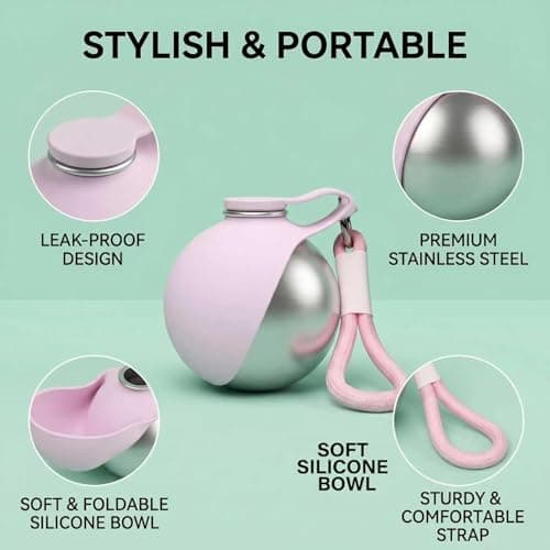 2-in-1 Dog Water Bottle, 285ML 304 Stainless Steel Collapsible Pet Drinking Cup, Leak Proof Compact Portable Dog Water Dispenser Ideal for Walking Hiking Travel Outdoor Use for Small Medium Dogs(B) — view 4