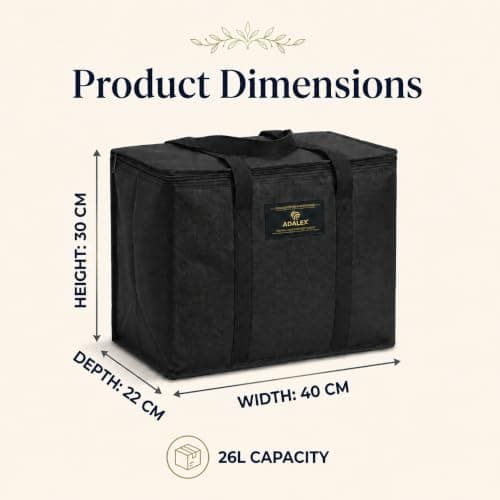 Adalex Global 26L Cool Bag Cooler Bag and Cooler Box, Insulated Food Delivery for Uber Eats, Thermal for Hot and Frozen Food, Picnic and Grocery Delivery, Freezer Shopping (22x30x40cm 26l Black, XL) — view 3