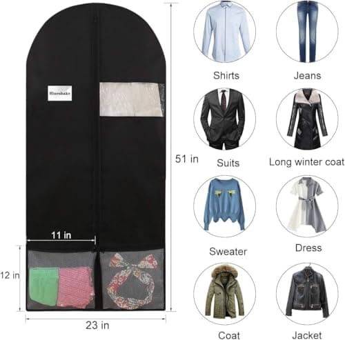 Costume Dance Garment Bag,40 inch Dance Garment Bags with 4 Clear Zipper Pockets for Suits Dress Cover, Travel Storage & Competitions, Set of 2 (Black-Oxford) — view 2