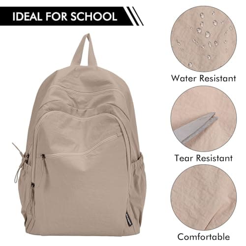 SCCGKP School Backpack Causal Travel School Bags Lightweight Rucksack Bag Water Resistant Students Bookbag for Women Teenage Girls Boys College Work Daypack (Khaki) — view 2