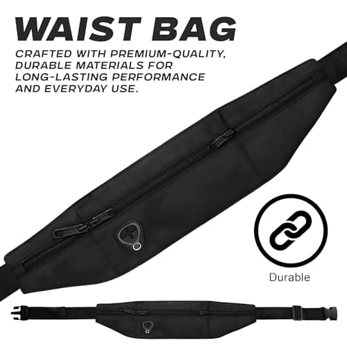 SAWANS Running Belt Bum Bag Waist Pack Ultra-Light Fitness Belt Water Resistant Running for All Smartphone Up to 6.9 inch Jogging Exercise - Anti Theft Travel Wallet for Unisex Waistband (Black) — view 5