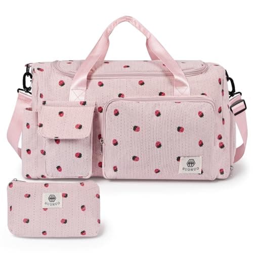 Adiwo Large Gym Bag Womens, Sports Bag with Shoes Compartment, Multiple Compartments, Foldable Overnight Weekend with Wet and Dry Separation, Large + Small Holdall for Gym Sports and Travel, Pink