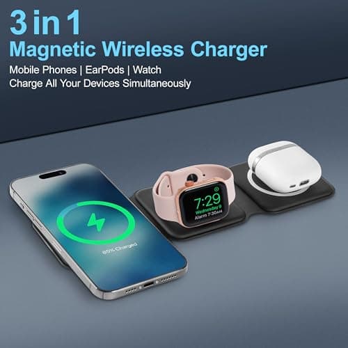 HH-Tech 3-in-1 Foldable Magnetic Wireless Charger Station with a International Travel Plug Adapter & Case, For iPhone 16/15/14/13/12, Watch 10/9/Ultra/8/7/6/SE/5/4, AirPods 4/3/2/Pro (Black) — view 6