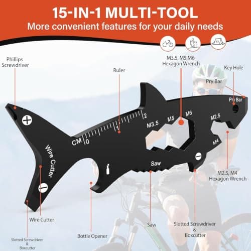 (2 Pack) 50 in 1 Multitool Wallet Card Tool and Shark-Shaped 15 in 1 Multi Tool, Mens Gifts, Birthday Gifts for Him,Valentines Day,Secret Santa Gifts for Men — view 5
