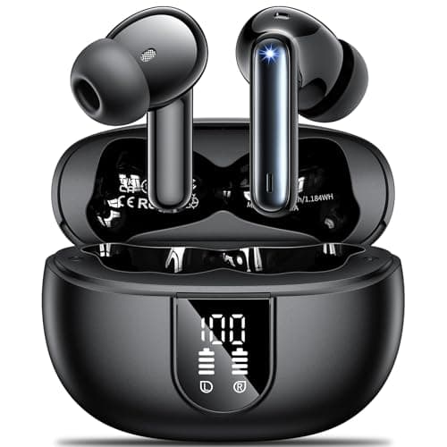 Wireless Earbuds,Wireless Earphones Bluetooth 5.3 in Ear with 4 Mic ENC Calls Noise Cancelling Wireless Headphones Mini LED Display 42H Playtime HiFi Stereo Bluetooth Earbuds Touch Control/IP6/Black