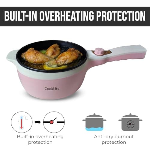 Electric Hot Pot with Steamer – 1.8L Multi-Functional Cooker, Non-Stick, Adjustable Temperature, Portable & Compact for Easy Cooking, Boiling, Simmering & Frying – Ideal for Home, Dorm & Travel (Pink) — view 6