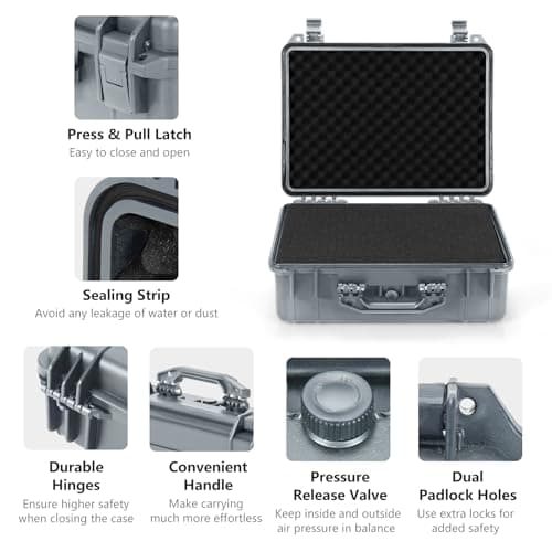COSTWAY Portable Waterproof Hard Case, Compact Camera Case with Customizable Fit Foam, Dustproof Protective Tool Box for Electronics, Drones, Camera and Lens (Grey, 13 Inch, 34x31x16cm) — view 6
