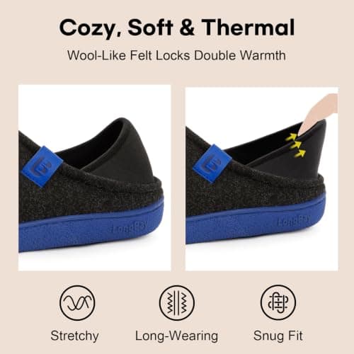 LongBay Mens Slippers Memory Foam Slip On House Shoes Men, Black/Blue 8 UK — view 4