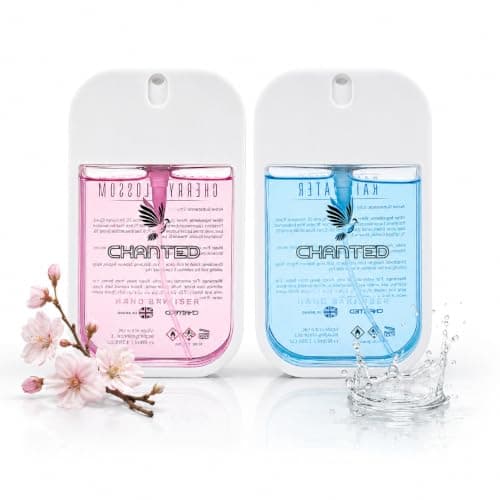 Chanted,Power Mist,Hydrating Hand Sanitizer Spray,Small Hand Sanitiser,Mini Travel Essentials,Hand Spray,Hand Sanitiser, Lush Duo (Cherry Blossom, Rainwater) 30 mL (Set of 2)