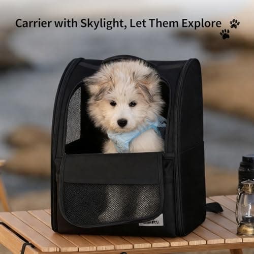 Wakytu Cat Carrier Dog Backpack, steel wire frame for higher stability, 600D durable Oxford fabric, cat and dog carrier backpacks for travel (Black, 2-7kg) — view 6