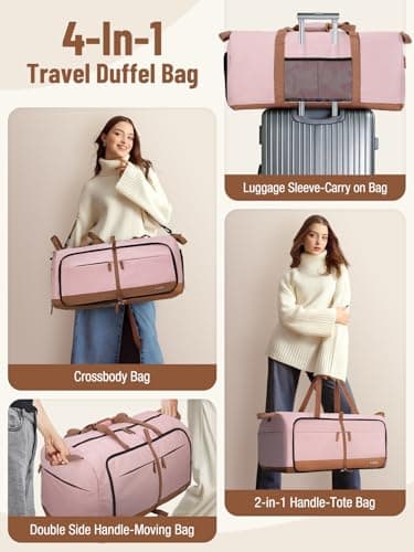 Lekesky Large Foldable Travel Duffe Bag - 80L Waterproof Holdall Luggage Bag with Shoes Compartment, Weekend Overnight Sports Bag for Women and Men(Pink, 72 * 33 * 34cm) — view 5