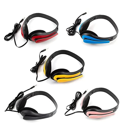 SZBPHS 20 Packs Headphones Bulk with Microphone for Classrooms Student Headsets Durable Wired Kids Disposable On Over Ear Earphones Class Set 5 Multiple Colors School Airplane Travel Business Office — view 4