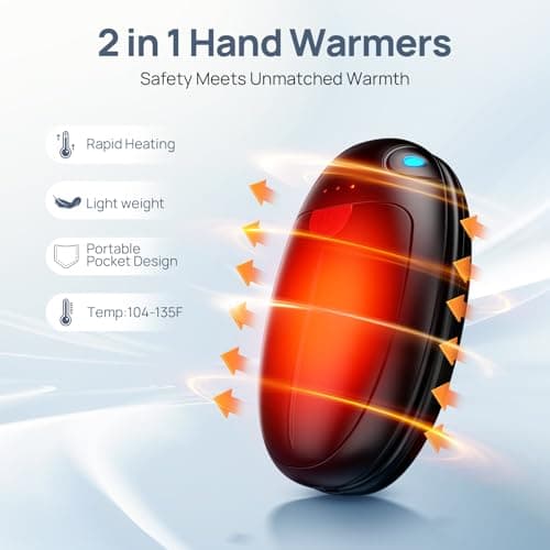VTHW Hand Warmers Rechargeable 2 Pack, Electric Hand Warmers Reusable, USB Hand Warmer 20 Hrs Warmth 3 Levels Heat, Portable Pocket Handwarmers for Hiking Golf (Black) — view 2