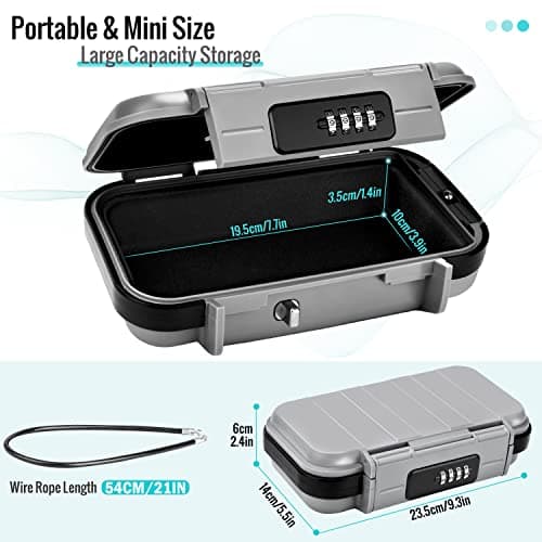 WACCET Portable Safe Box with Code, Combination Security Case Lock Box Waterproof Anti-Theft Mini Travel Safe with Removable Wire Rope Security Safe Box for Home, Office, Hotel, Cars,Travel etc Grey — view 2