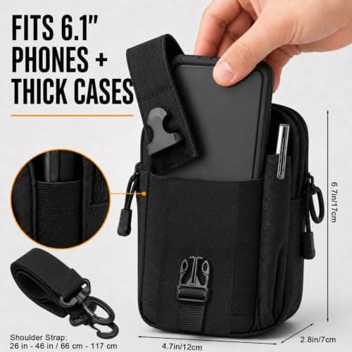 Favuit Tactical Molle Pouch Shoulder Bag for Men, Nylon Utility Crossbody Bag with Adjustable Strap, Compact EDC Belt Pouch, Multi-Pocket Outdoor Travel Waist Fanny Packs for Hiking Camping Cycling — view 2