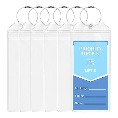 Cruise Luggage Tag Holder, 6 Pcs Luggage Tags for Suitcases, Waterproof Suitcase Tags with Stainless Steel Wire, Clear Durable Travel Tags for Luggage (6, 9 x 20cm)