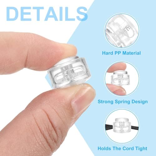PATIKIL Plastic Cord Lock, 10 Pack Double Hole Spring Cord Toggle Stopper Slider Stops Fastener End for Paracord, Camping, Hiking, Shoelace Replacement, Clear — view 3