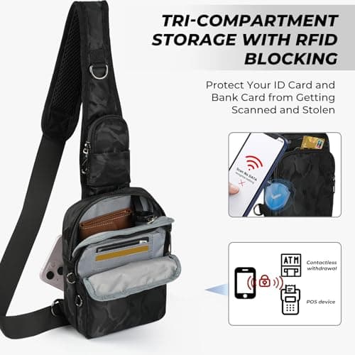 Tibroni Anti-Theft Shoulder Bag Chest Crossbody Bag Chest Bag Men Women Shoulder Bag Waterproof Sling Bag Small Handbag with Zip Lock and RFID Blocking, Camouflage black, s — view 4