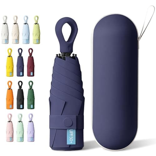 HCQC Mini Sun Umbrella with Ring Handle – UPF 50+ UV Protection 99.9%, Compact Travel Umbrella for Purse & Backpack, Lightweight Small Portable, Rain & Sun for Women Men Kids (Navy Blue)