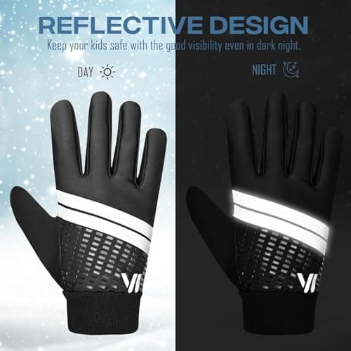 WESTWOOD FOX Kids Winter Gloves-Water-Resistant,Windproof & Thermal Insulated Mittens for Boys & Girls, Anti-Slip Grip,Touchscreen Compatible,Outdoor Running/Cycling/Snow/Ski (Black, L) — view 6