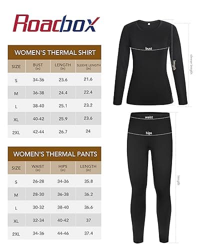 Roadbox Thermal Underwear Base Layer for Women Fleece Lined Crew Neck Long Johns Warm Top & Bootom Set Ski Winter Black — view 6