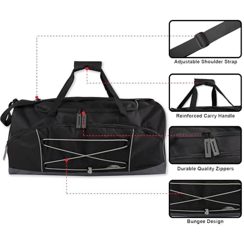 60 Litre Duffle Bag – Heavy Duty Extra Large Sports Gym Equipment Travel Duffel Bag for Men and Women (Black) — view 2