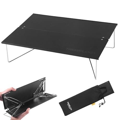 TREKOLOGY TALU Mini Camping Table – Compact, Portable, Folding Camp Table for Hiking, Backpacking, Beach, and Outdoor Use (Black)