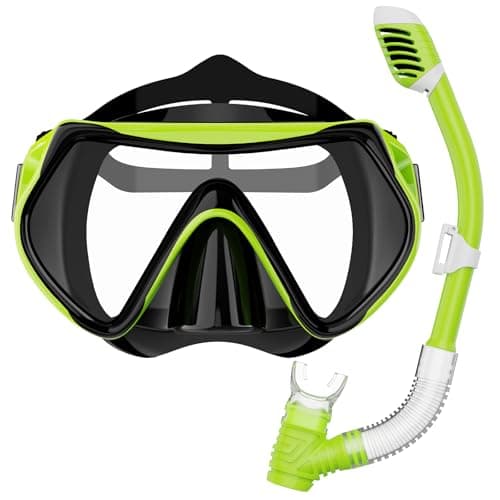 BuyCard Snorkel Mask,180 Degree Panoramic View Dry Top Snorkeling Gear，Safe Anti-Leak Anti-Fog Diving Mask, Snorkel Set and Swimming Goggles (Yellow)