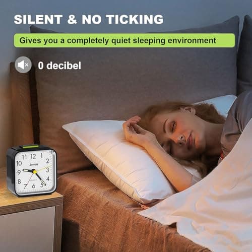 Zonopy Silent Analog Alarm Clock with Night Light, Battery Operated, Loud Alarm, Snooze, Bright Screen, Portable Design, Travel Clock, Back to School Gfits — view 4