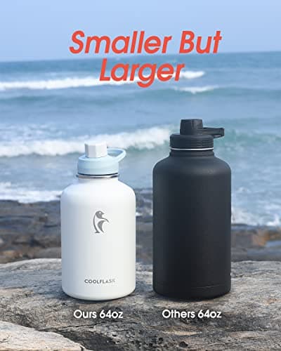 Coolflask 2L Water Bottle Insulated with PU Leather Sleeve & 3 Lids — view 3