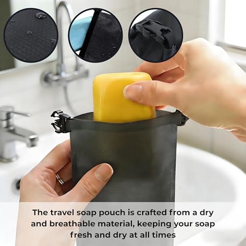 Travel Soap Bag, Leakproof & Breathable Soap Case for Bar Soap, Waterproof Portable Soap Pouch with Quick-Dry Mesh Bags & Carabiner, Ideal for Gym, Camping, Travel and Outdoor Activities - Grey — view 3