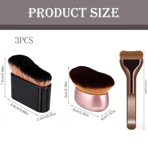 3-Piece Foundation Brush and Tanning Brush Set, Makeup Brush Kit with Rose Gold Handle, Professional Self Tan Brush for Body and Liquid Makeup Application, Travel-Friendly Beauty Tools Bristles — view 2