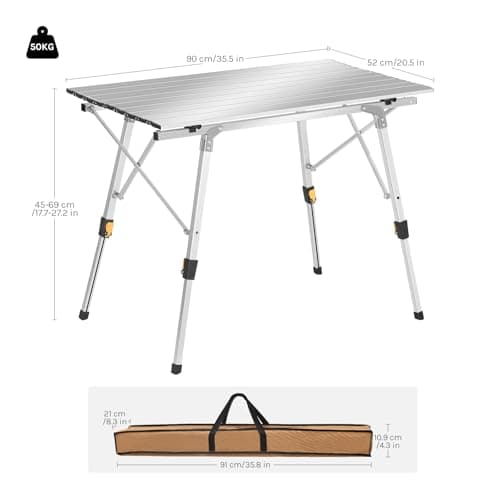 WOLTU Folding Camping Table Height Adjustable 90x52x (45-69) cm, Silver — view 3