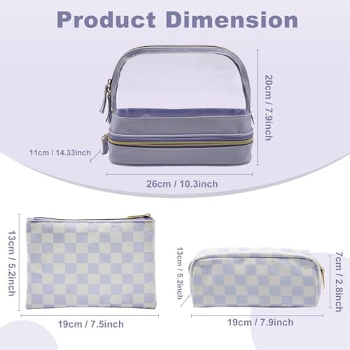 Sangula·Valley Makeup Bag 3 Pack, Double Layer Transparent Cosmetic Bag Organizer, Women's Toiletry Bag, Travel Essentials (Purple) — view 3