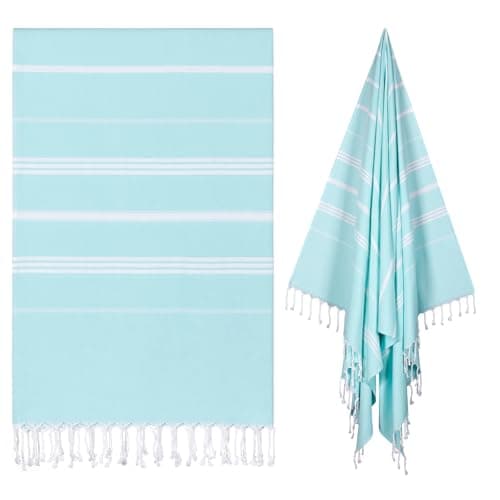 Ouxiaobai Turkish Beach Towel Oversized - 40"x70" Quick Dry Sand Free Thin Beach Towels for Adults, Extra Large Lightweigh Travel Towel(Aqua)