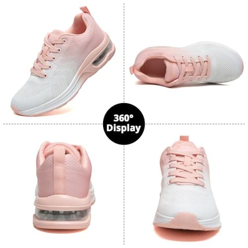 Womens Trainers Outdoor Running Shoes Air Cushion Athletic Walking Shoes Ladies Sneakers Breathable Mesh Sport Shoes Lightweight Tennis Shoes Workout Casual Jogging Shoes Pink — view 2