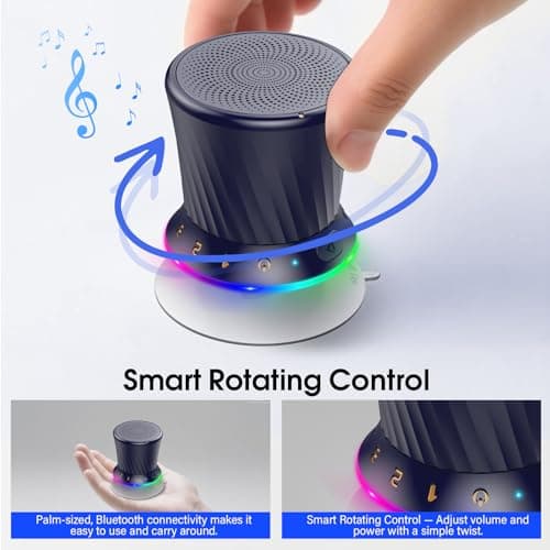 Bluetooth Shower Speaker, Portable Bluetooth 5.3 Speaker, HIFI Stereo Sound, Built-in Mic, Dynamic Lights, IPX7 Waterproof Wireless Speakers with Suction Cup for Bathroom/Party/Beach/Gift, Blue — view 4