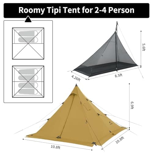 Naturehike Fire Tent 2-6 Person Thermal Warm Pyramid Indian 4-season Tent with Stove Windproof and Waterproof suitable for Winter Camping Tents for Winter Travel and Heating — view 2