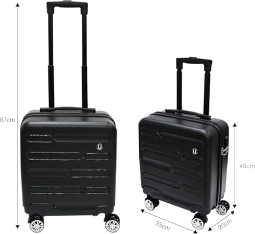Unibos | 45cm Black Hard Shell Cabin Suitcase – Lightweight Hard Shell ABS Travel Luggage with 4 Spinner Wheels & Telescopic Handle– Short Trips, Weekend & City Breaks (Black) — view 3