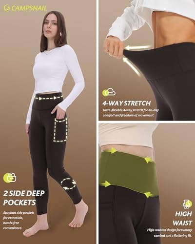 Fleece Lined Leggings Women with Pockets - Winter Water Resistant Pants — view 4