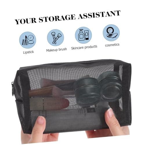 HAPINARY 3pcs Mesh Cosmetic Bag Set for Travel and Fitness, Portable Nylon Makeup Organizer with Moisture Reduction and Air Circulation Features, Black Vanity Bag for Electronic — view 3