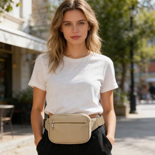 Bumbag Large Fanny Pack Fanny Pack with Adjustable Straps Bum Bags Men Women Crossbody Chest Bag with Multi Pockets Running Belt Bag for Outdoors Workout Hiking Gifts for Men Women (White) — view 4
