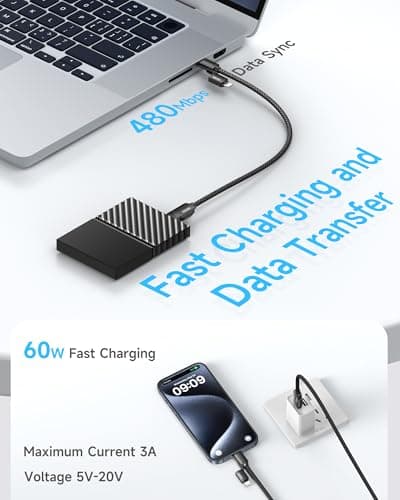 RAVIAD Multi Charger Cable Short 50CM, 4 in 1 3A USB Fast Charging Cord 60W — view 2
