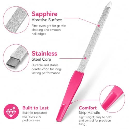 6 Pack Metal Nail Files – Double Sided Sapphire Grit Stainless Steel File — view 6