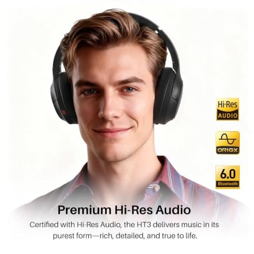 TOZO HT3 Bluetooth Headphones, Active Noise Cancelling with 5-Mic AI Chat, Wireless Over Ear Bluetooth, Hi-Res Audio, 90H Playtime, Transparency Mode, Dual Bluetooth Connection, 32 EQ Modes — view 6