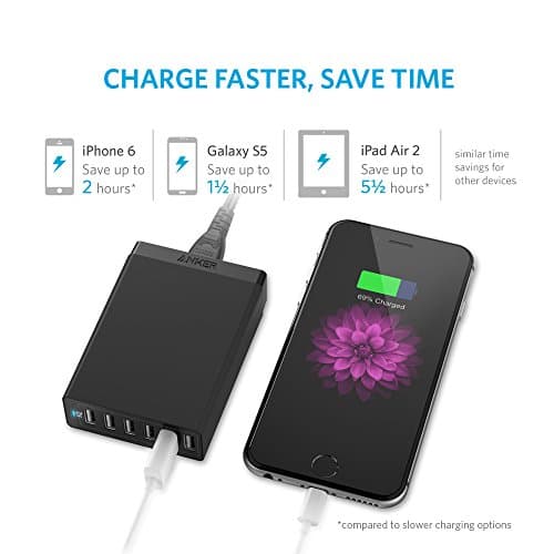 Anker PowerPort 60 W 6-Port Family-Sized Desktop USB Charger with PowerIQ Technology for Smartphones - Black, Compatible with iPhone 8 Plus — view 3